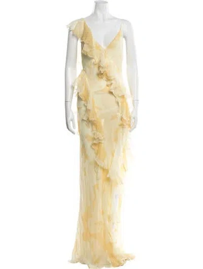 Pre-owned Ronny Kobo Printed Long Dress In Yellow