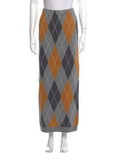 Pre-owned Ronny Kobo Printed Long Skirt In Gray