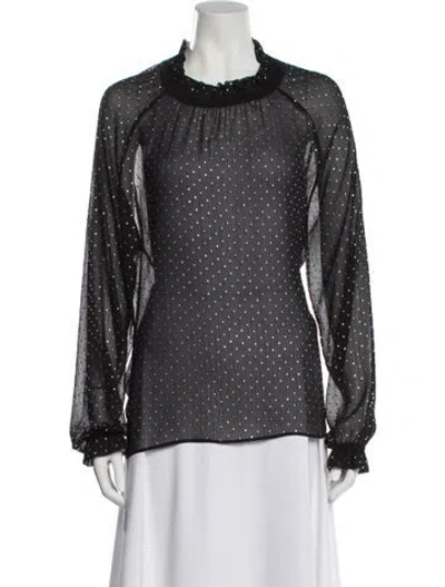 Pre-owned Ronny Kobo Printed Long Sleeve Blouse In Black
