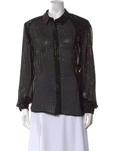 Pre-owned Ronny Kobo Printed Long Sleeve Blouse W/ Tags In Black