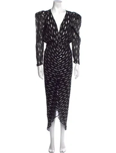 Pre-owned Ronny Kobo Printed Midi Length Dress In Black