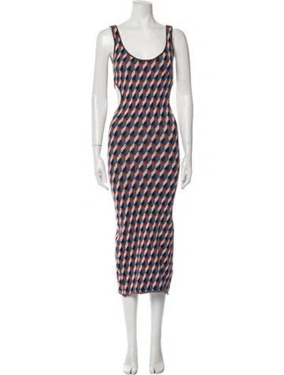 Pre-owned Ronny Kobo Printed Midi Length Dress In Brown