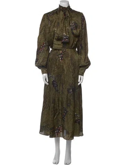 Pre-owned Ronny Kobo Printed Midi Length Dress In Green