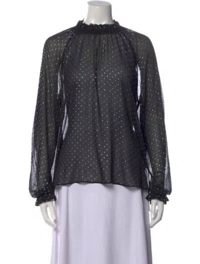 Pre-owned Ronny Kobo Printed Mock Neck Blouse In Black