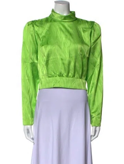 Pre-owned Ronny Kobo Printed Mock Neck Blouse In Green