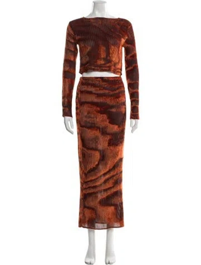 Pre-owned Ronny Kobo Printed Pant Set In Orange