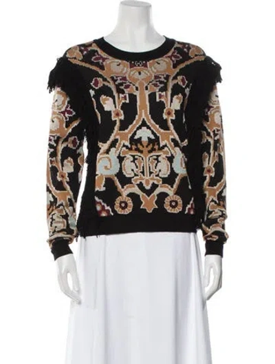 Pre-owned Ronny Kobo Printed Scoop Neck Sweater In Black