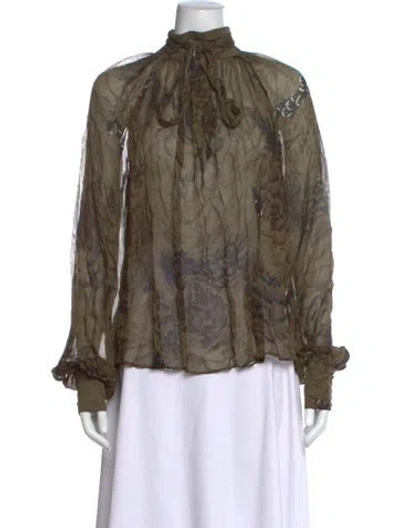Pre-owned Ronny Kobo Printed Tie Neck Blouse In Multicolor