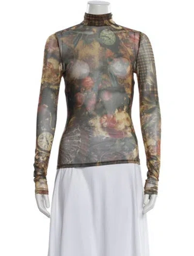 Pre-owned Ronny Kobo Printed Turtleneck Top In Multi