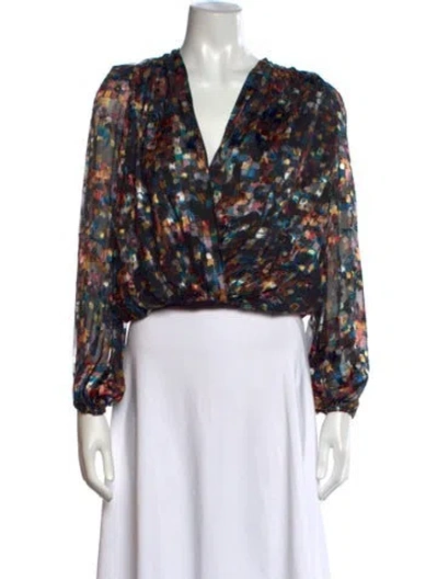 Pre-owned Ronny Kobo Printed V-neck Blouse In Black