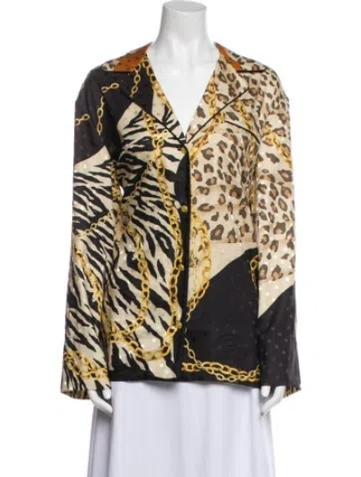Pre-owned Ronny Kobo Printed V-neck Blouse W/ Tags In Neutral