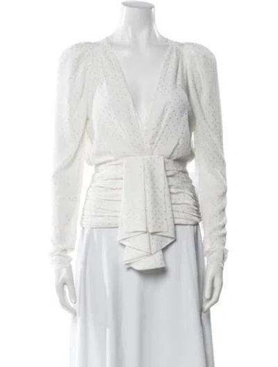 Pre-owned Ronny Kobo Printed V-neck Blouse In White
