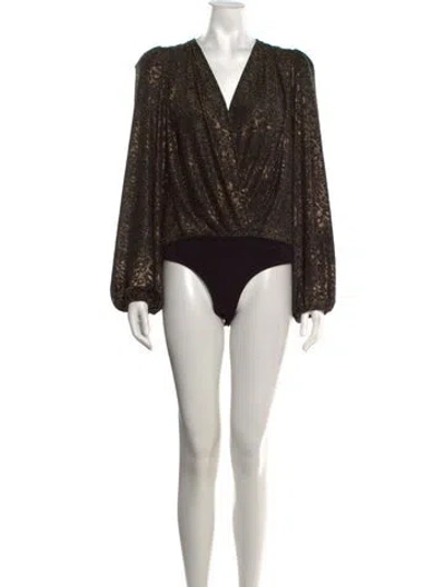 Pre-owned Ronny Kobo Printed V-neck Bodysuit In Green/metallic