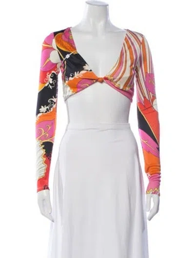 Pre-owned Ronny Kobo Printed V-neck Crop Top W/ Tags In Orange