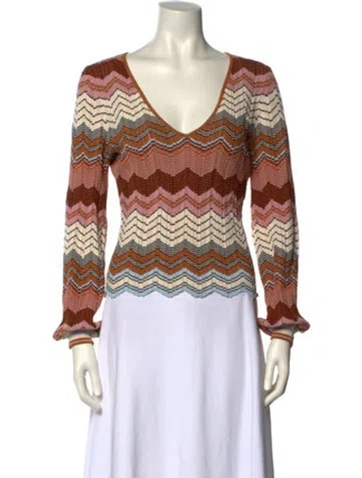 Pre-owned Ronny Kobo Printed V-neck Top In Neutral