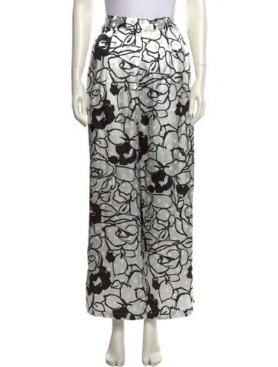 Pre-owned Ronny Kobo Printed Wide Leg Pants In White