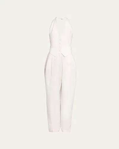 Ronny Kobo Rex Backless Plunging Vest Jumpsuit In White