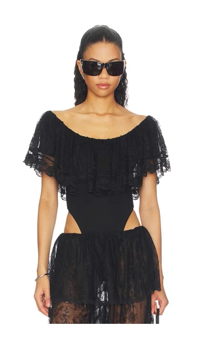 Ronny Kobo Rosette Bodysuit In Black