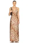 Ronny Kobo Rowan V-neck Maxi Slip Dress In Tiger Print