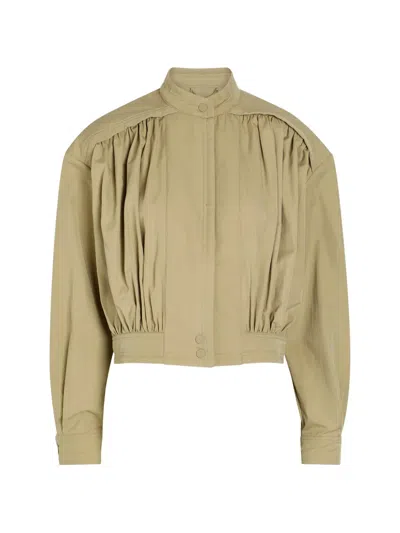 Ronny Kobo Ruched Cropped Jacket In Green