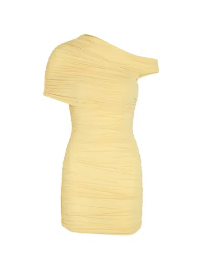 Ronny Kobo Cicilia Ruched Stretch-jersey Mini Dress In Yellow