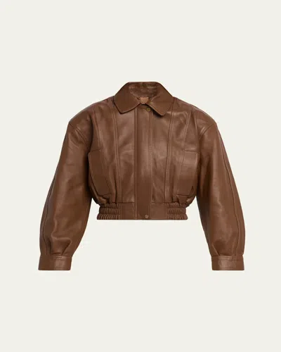 Ronny Kobo Samson Cropped Leather Jacket In Brown