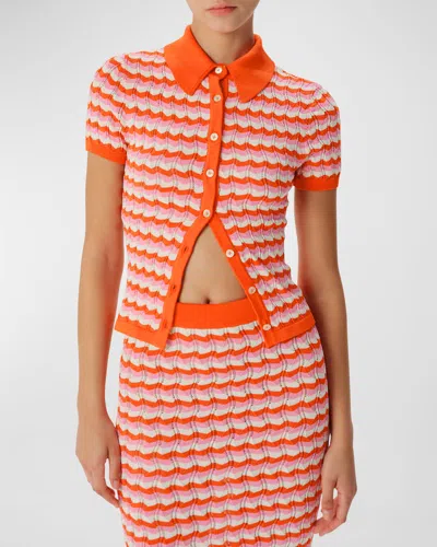 Ronny Kobo Sarda Short-sleeve Stripe Knit Button-front Top In Orange