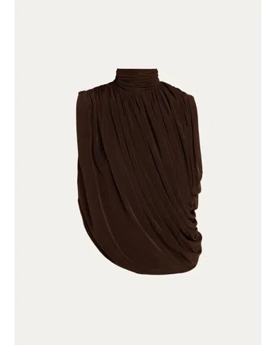 Ronny Kobo Sav Draped Mock Turtleneck Top In Brown