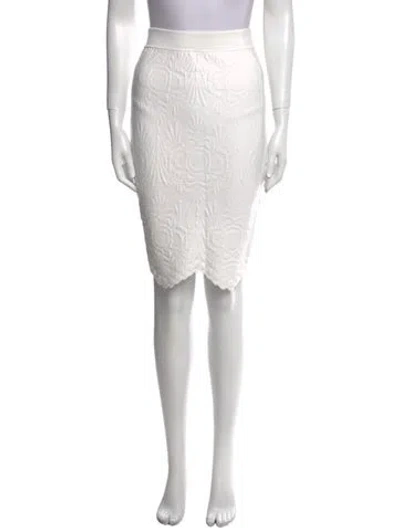 Pre-owned Ronny Kobo Scalloped Accent Knee-length Skirt In White