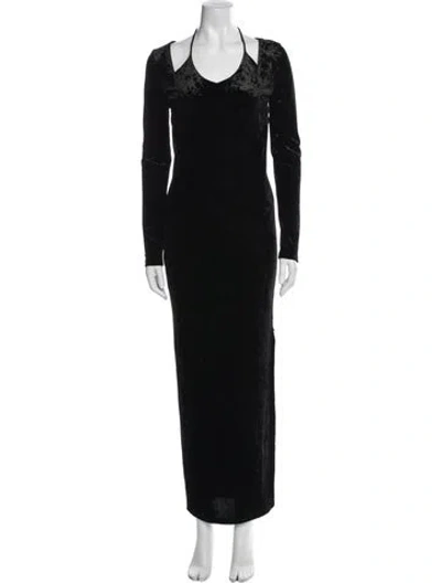 Pre-owned Ronny Kobo Scoop Neck Long Dress In Black