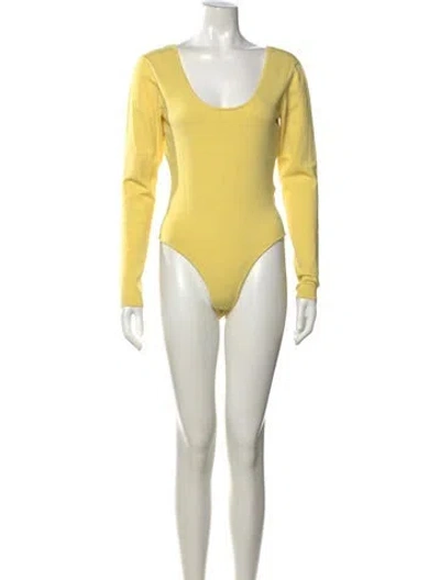 Pre-owned Ronny Kobo Scoop Neck Long Sleeve Bodysuit In Yellow