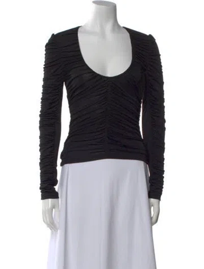 Pre-owned Ronny Kobo Scoop Neck Long Sleeve Top In Black