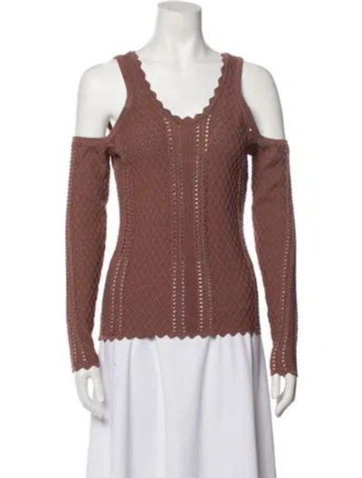 Pre-owned Ronny Kobo Scoop Neck Long Sleeve Top In Brown
