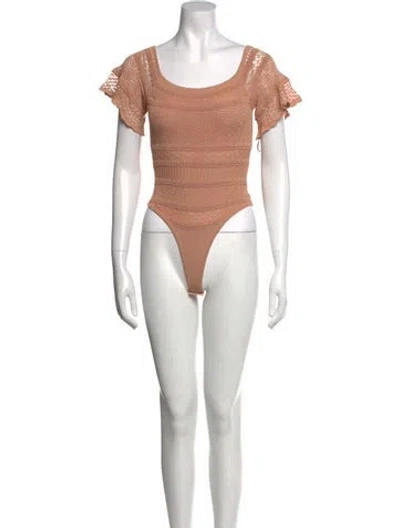 Pre-owned Ronny Kobo Scoop Neck Short Sleeve Bodysuit In Brown