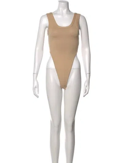 Pre-owned Ronny Kobo Scoop Neck Sleeveless Bodysuit In Neutral