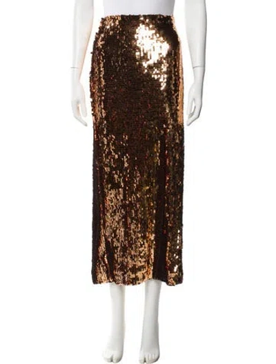 Pre-owned Ronny Kobo Sequin Embellishments Midi Length Skirt In Gold
