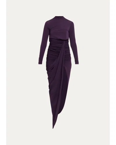 Ronny Kobo Sera Draped Side-slit Jersey Maxi Dress In Purple