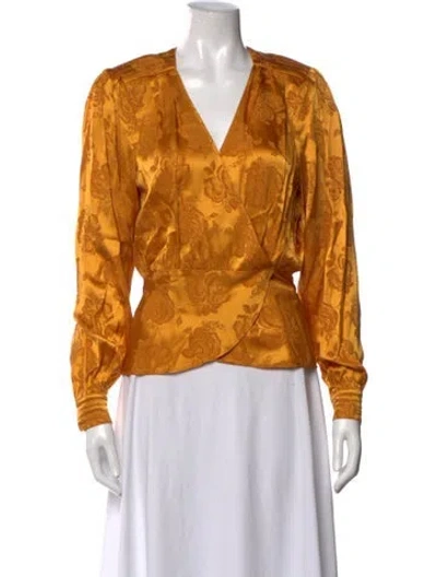 Pre-owned Ronny Kobo Silk Floral Print Blouse In Orange