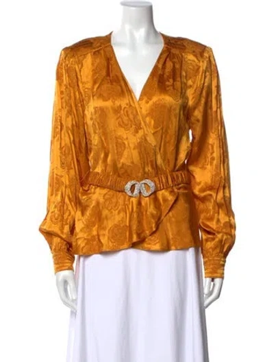 Pre-owned Ronny Kobo Silk Floral Print Blouse W/ Tags In Orange