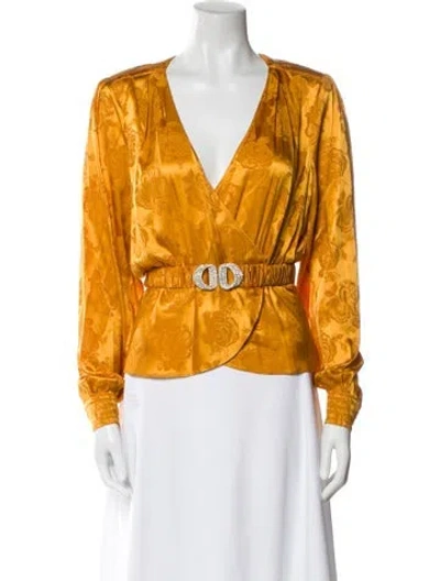 Pre-owned Ronny Kobo Silk Floral Print Blouse In Yellow