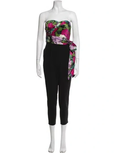 Pre-owned Ronny Kobo Silk Floral Print Jumpsuit In Black