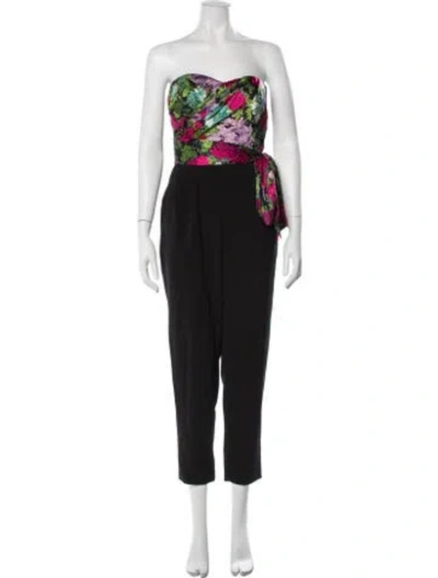 Pre-owned Ronny Kobo Silk Floral Print Jumpsuit W/ Tags In Black