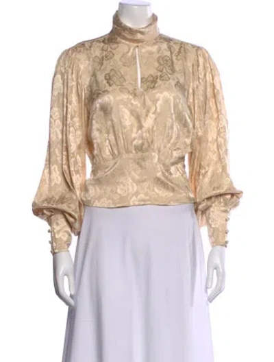 Pre-owned Ronny Kobo Silk Floral Print Top In Neutral