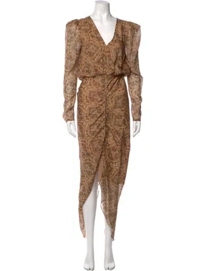 Pre-owned Ronny Kobo Silk Long Dress In Brown