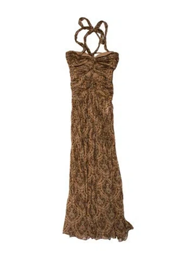 Pre-owned Ronny Kobo Silk Long Dress In Brown