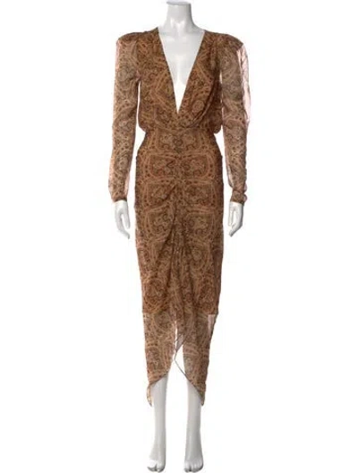 Pre-owned Ronny Kobo Silk Long Dress In Brown