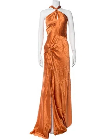 Pre-owned Ronny Kobo Silk Long Dress In Orange