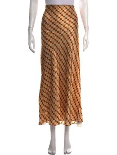 Pre-owned Ronny Kobo Silk Long Skirt In Orange