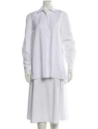 Pre-owned Ronny Kobo Silk Long Sleeve Button-up Top In White