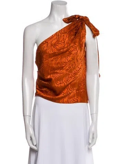 Pre-owned Ronny Kobo Silk One-shoulder Crop Top In Orange